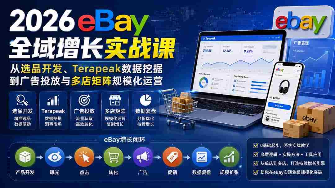 （20023期）2026-Vincent eBay全域增长实战课-无水印：从选品开发、Terapeak数据挖掘到广告投放与多店矩阵规模化运营-副业部