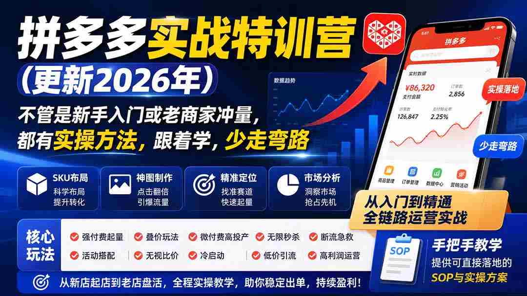 （19842期）拼多多实战特训营(更新2026年)：不管是新手入门或老商家冲量，都有实操方法，跟着学，少走弯路-副业部