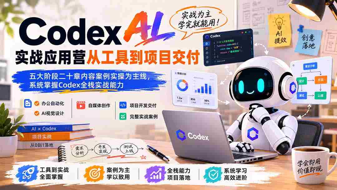 （19854期）Codex AI实战应用营从工具到项目交付；五大阶段二十章内容案例实操为主线，系统掌握Codex全栈实战能力-副业部