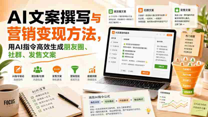 AI文案撰写与营销变现方法，用AI指令高效生成朋友圈、社群、发售文案-副业部