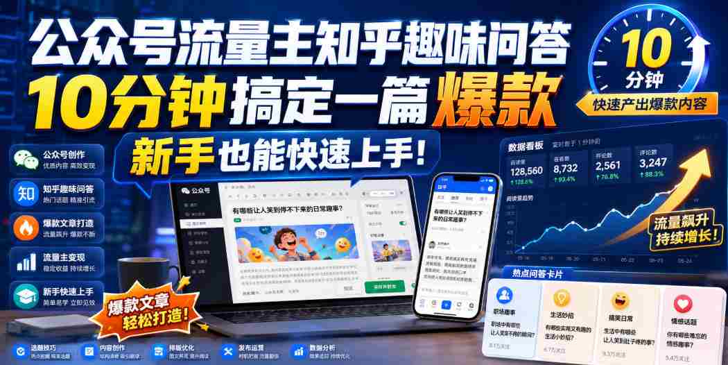 公众号流量主知乎趣味问答，10分钟搞定一篇爆款，新手也能快速上手！-副业部