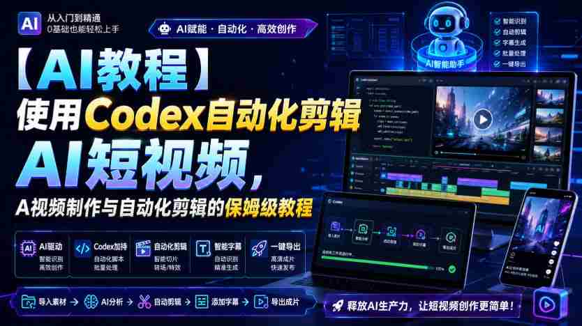 【AI教程】使用Codex自动化剪辑AI短视频，AI视频制作与自动化剪辑的保姆级教程-副业部