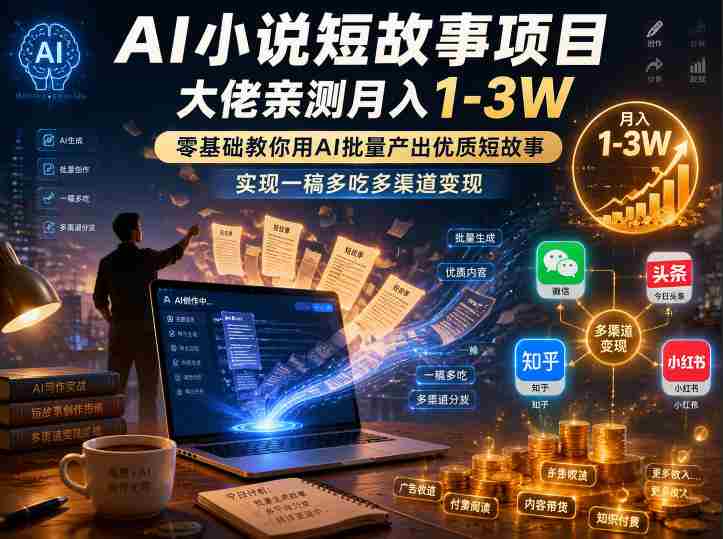 AI小说短故事项目，大佬亲测月入1-3W，零基础教你用AI批量产出优质短故事，实现一稿多吃多渠道变现（更新0824）-副业部