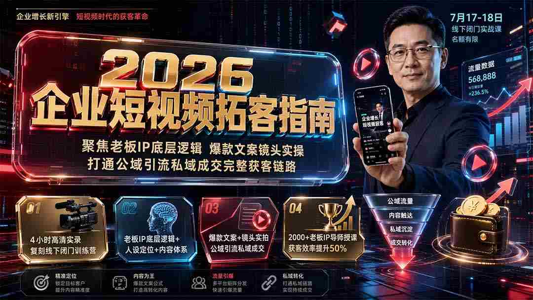 （19667期）2026企业短视频拓客指南：聚焦老板IP底层逻辑，爆款文案镜头实操，打通公域引流私域成交完整获客链路-副业部