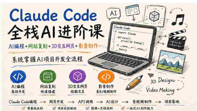 （19735期）Claude Code全栈AI进阶课；AI编程+网站复刻+3D交互网页+影音创作，系统掌握AI项目开发全流程-副业部