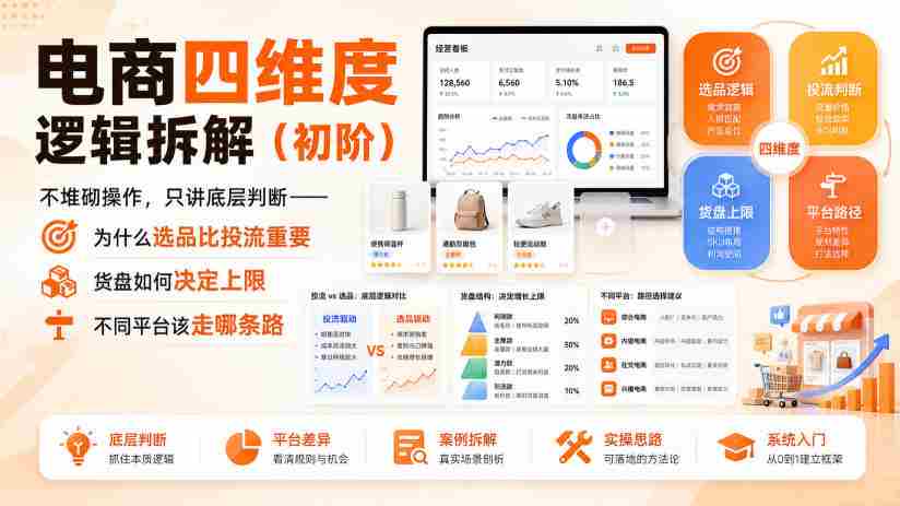 电商四维度逻辑拆解（初阶）不堆砌操作，只讲底层判断——为什么选品比投流重要、货盘如何决定上限、不同平台该走哪条路-副业部