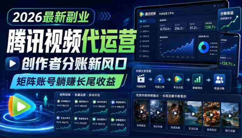 2026最新副业之腾讯视频代运营：创作者分账新风口，矩阵账号躺賺长尾收益【揭秘】-副业部