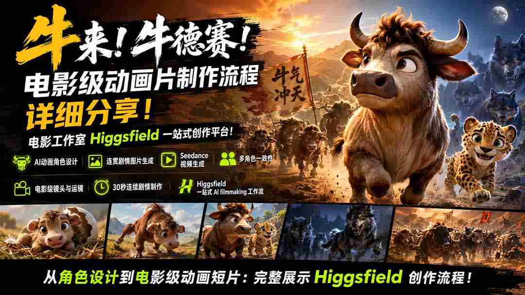 （19987期）牛来！牛德赛！电影级动画片制作流程详细分享！电影工作室Higgsfield一站式创作平台！-副业部
