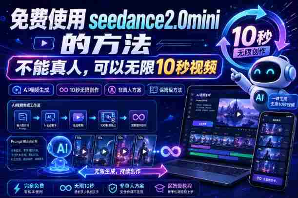 免费使用seedance2.0mini的方法，不能真人，可以无限10秒视频，9图+3音频参考-副业部