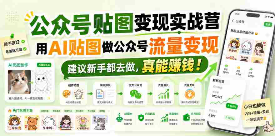 公众号贴图变现实战营，用AI贴图做公众号流量变现，建议新手都去做，真能賺钱！-副业部
