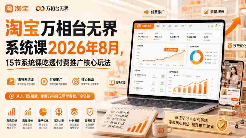 淘宝万相台无界系统课2026年8月,15节系统课吃透付费推广核心玩法