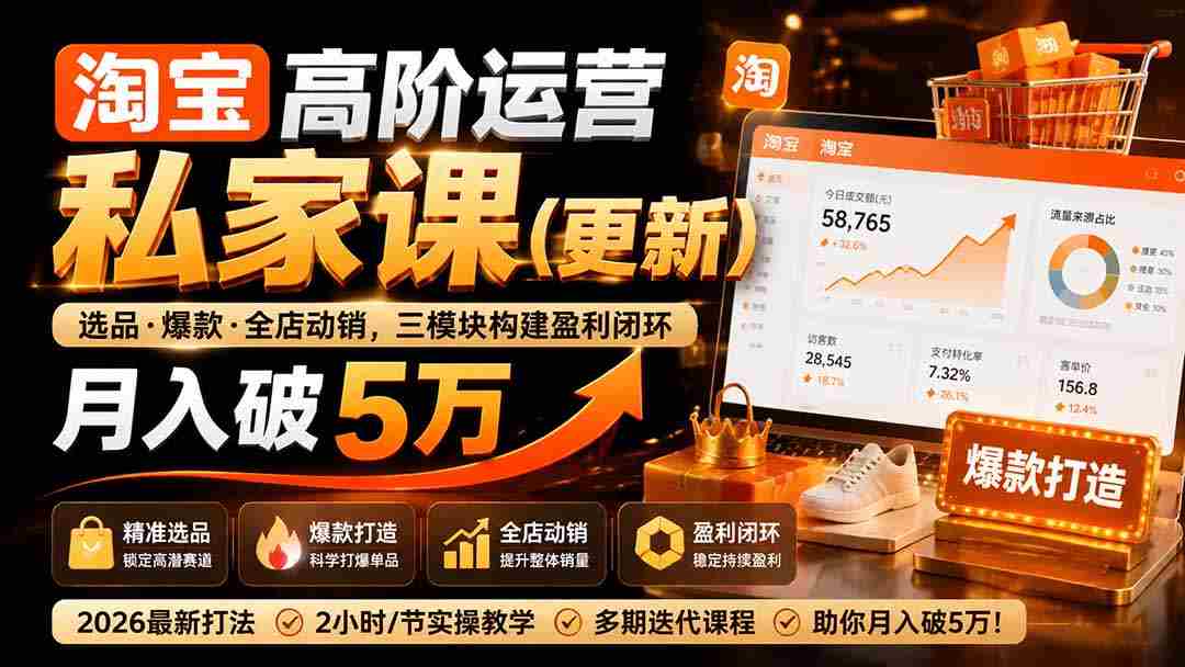 （19726期）淘宝高阶运营私家课（更新26年）：选品、爆款、全店动销，三模块构建盈利闭环，月入破5万-副业部