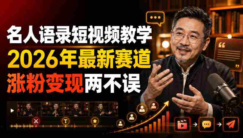 名人语录短视频教学，2026年最新赛道，涨粉变现两不误-副业部