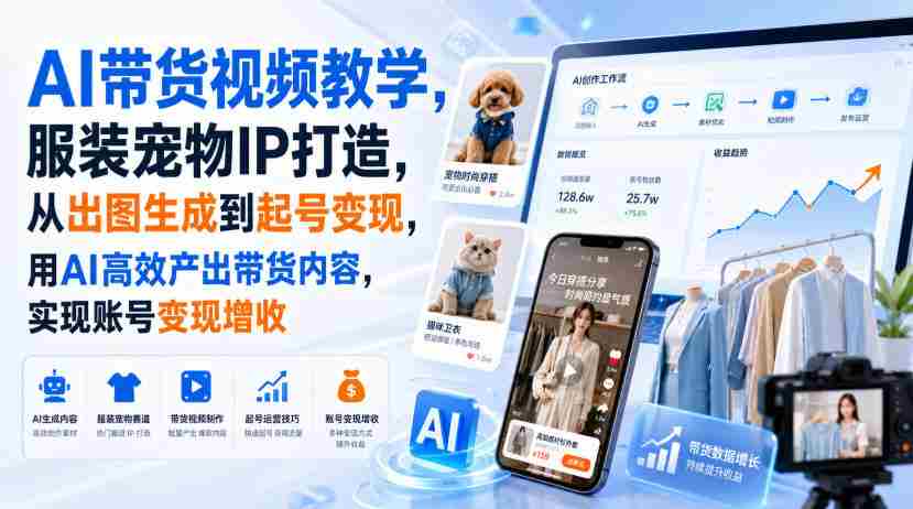 AI带货视频教学，服装宠物IP打造，从出图生成到起号变现，用AI高效产出带货内容，实现账号变现增收-副业部