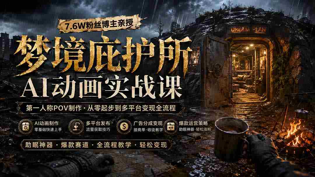 （19886期）梦境庇护所AI动画实战课：7.6W粉丝博主亲授第一人称POV制作，从零起步到多平台发布变现全流程-副业部