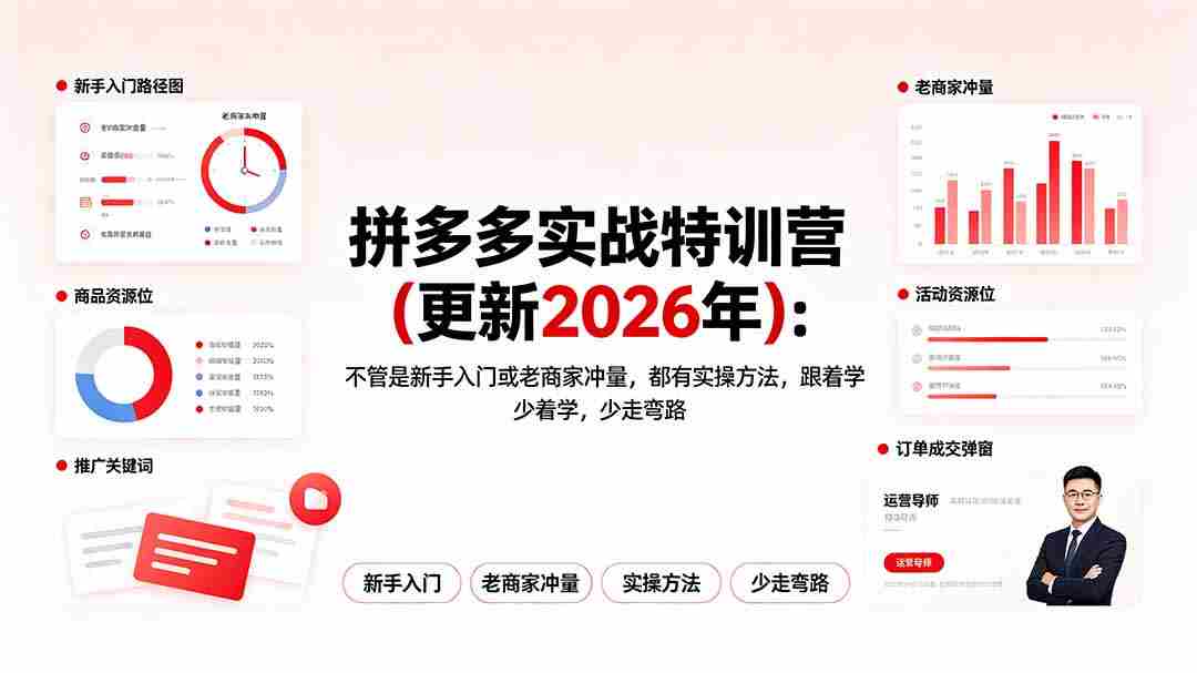（19724期）拼多多实战特训营(更新2026年)：不管是新手入门或老商家冲量，都有实操方法，跟着学，少走弯路-副业部