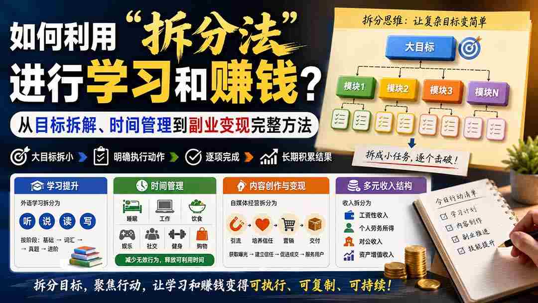 （20022期）付费文章：如何利用“拆分法”进行学习和賺钱？从目标拆解、时间管理到副业变现完整方法-副业部