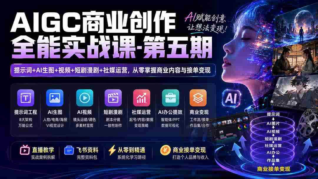 （19753期）AIGC商业创作全能实战课-第五期：提示词+AI生图+视频+短剧漫剧+社媒运营，从零掌握商业内容与接单变现-副业部