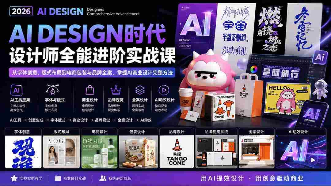 （20195期）2026AI DESIGN时代设计师全能进阶实战课：从字体创意、版式布局到电商包装与品牌全案，掌握AI商业设计完整方法-副业部