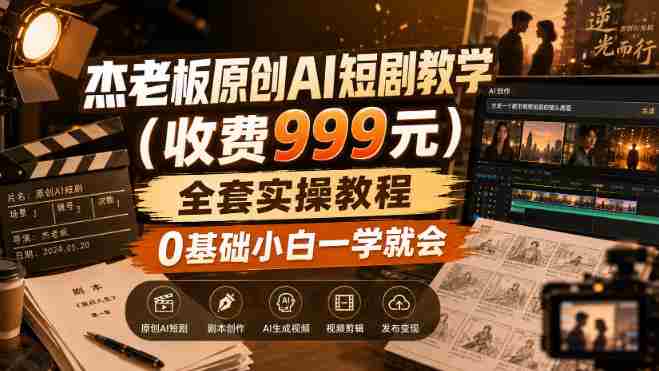 杰老板原创AI短剧教学（收费999元），全套实操教程，0基础小白一学就会，非搬运技术-副业部