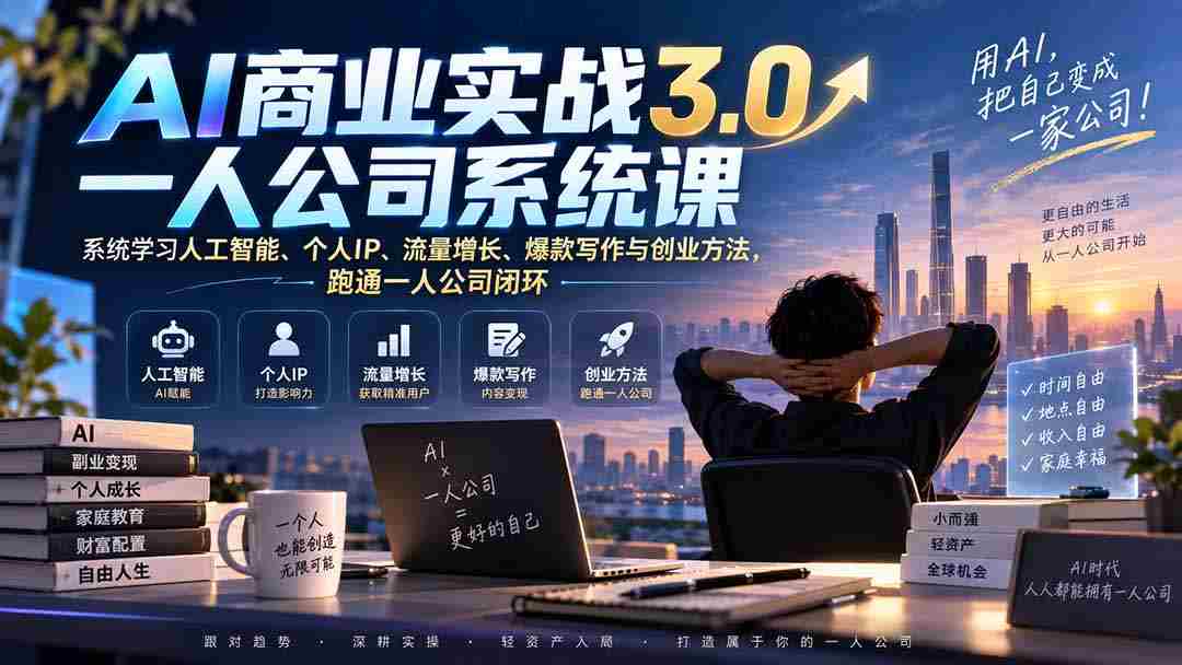 （20249期）AI商业实战3.0一人公司系统课：系统学习人工智能、个人IP、流量增长、爆款写作与创业方法，跑通一人公司闭环-副业部