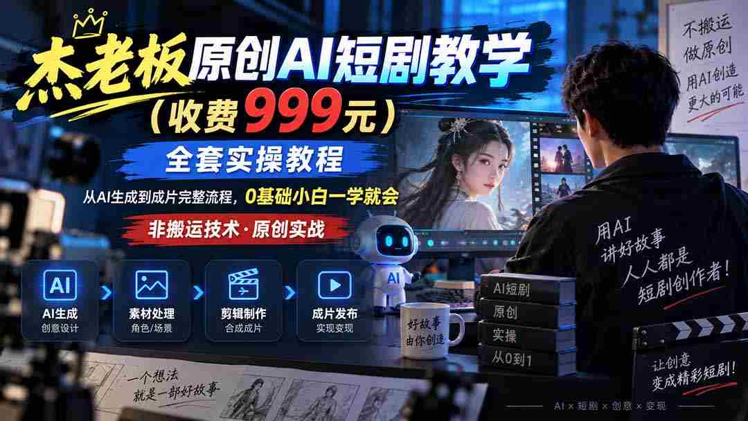 （20254期）杰老板原创AI短剧教学（收费999元），全套实操教程，0基础小白一学就会，非搬运技术-副业部