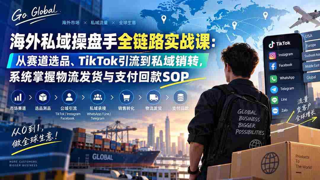 （20255期）海外私域操盘手全链路实战课：从赛道选品、TikTok引流到私域销转，系统掌握物流发货与支付回款SOP-副业部