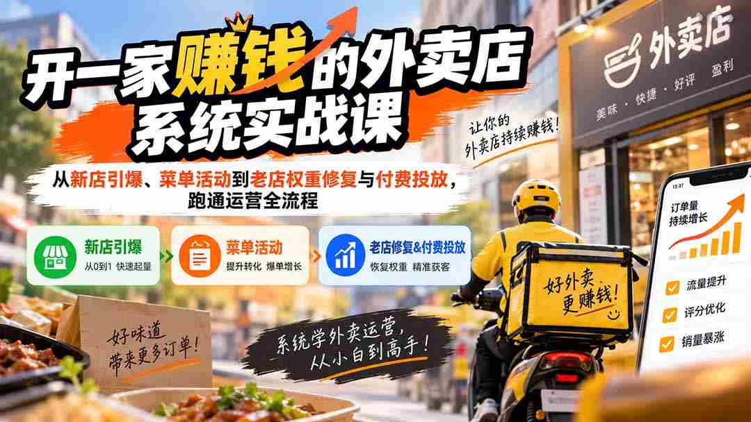 （20258期）开一家赚钱的外卖店系统实战课：从新店引爆、菜单活动到老店权重修复与付费投放，跑通运营全流程-副业部