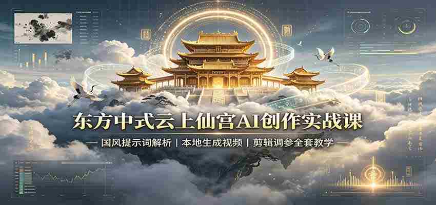 东方中式云上仙宫AI创作实战课：国风提示词解析，本地生成视频，剪辑调参全套教学-副业部