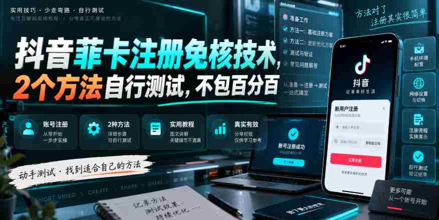 抖音菲卡注册免核技术，2个方法自行测试，不包百分百-副业部