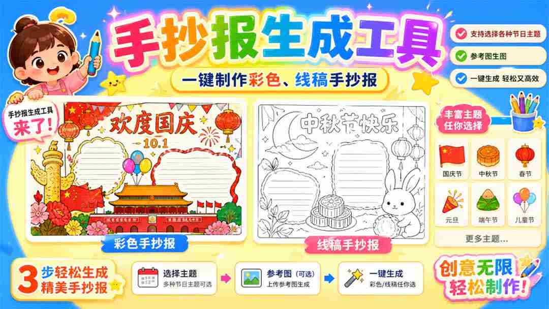 （20265期）手抄报批量生成工具来了，完全免费，告别豆包生图，这个高清无水印-副业部