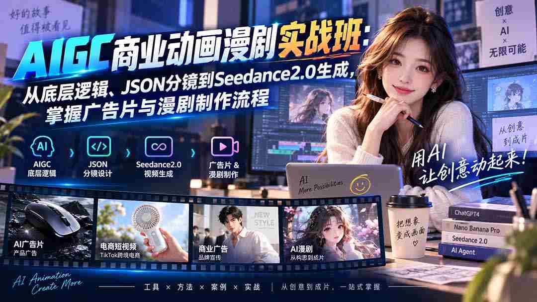 （20268期）AIGC商业动画漫剧实战班-更新：从底层逻辑、JSON分镜到Seedance2.0生成，掌握广告片与漫剧制作流程-副业部