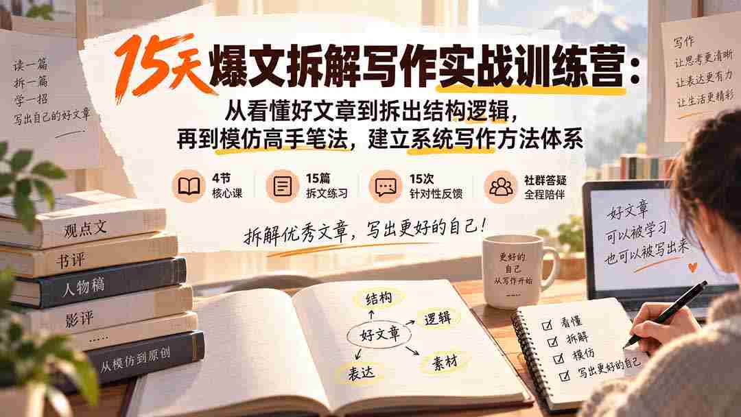 （20271期）15天爆文拆解写作实战训练营：从看懂好文章到拆出结构逻辑，再到模仿高手笔法，建立系统写作方法体系-副业部