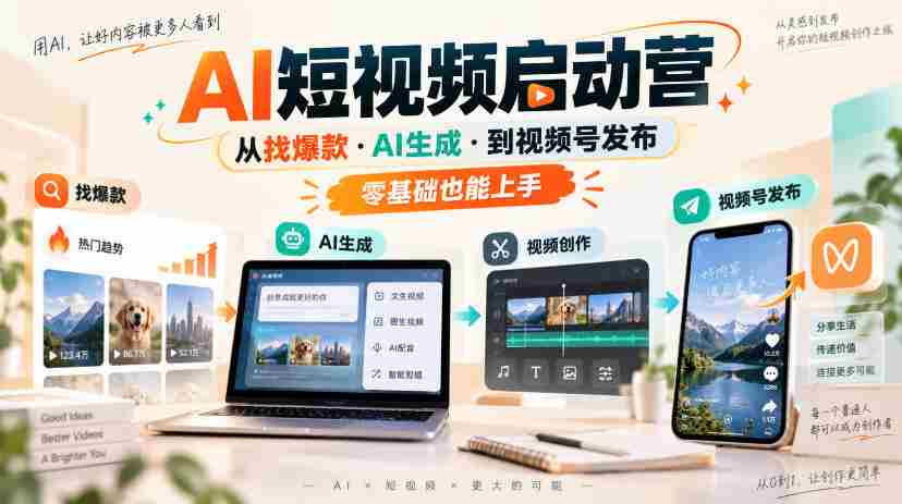 AI短视频启动营，从找爆款·AI生成·到视频号发布，零基础也能上手-副业部