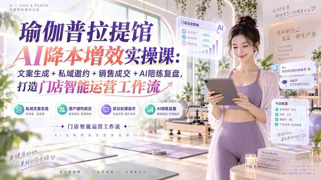（20340期）瑜伽普拉提馆AI降本增效实操课：文案生成+私域邀约+销售成交+AI陪练复盘，打造门店智能运营工作流-副业部