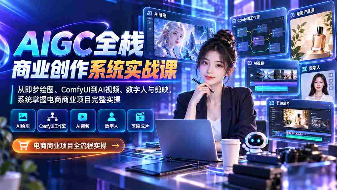 （20342期）AIGC全栈商业创作系统实战课：从即梦绘图、ComfyUI到AI视频、数字人与剪映，系统掌握电商商业项目完整实操-副业部