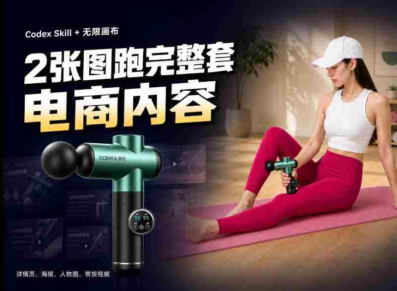 Codex+Skill+无限画布：两张图跑出一整套电商内容-副业部