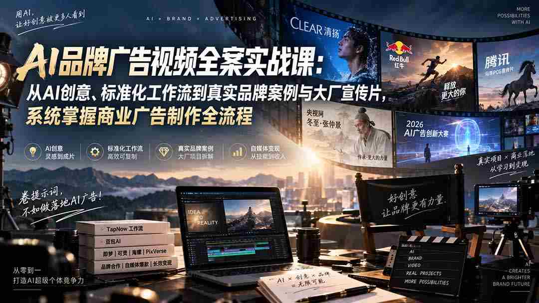 AI品牌广告视频全案实战课：从AI创意、标准化工作流到真实品牌案例与大厂宣传片，系统掌握商业广告制作全流程-副业部