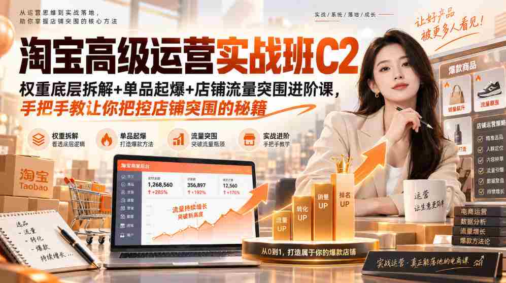 淘宝高级运营实战班C2｜权重底层拆解+单品起爆+店铺流量突围进阶课，手把手教让你把控店铺突围的秘籍-副业部