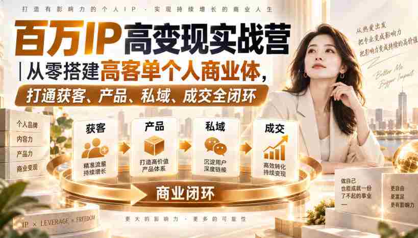 百万IP高变现实战营｜从零搭建高客单个人商业体，打通获客、产品、私域、成交全闭环​-副业部