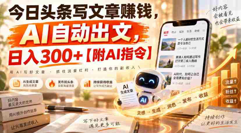 今日头条写文章賺钱，AI自动出文，日入300+【附AI指令】-副业部