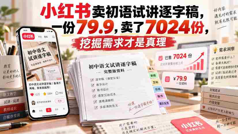 小红书卖初语试讲逐字稿,一份79.9,卖了7024份,挖掘需求才是真理