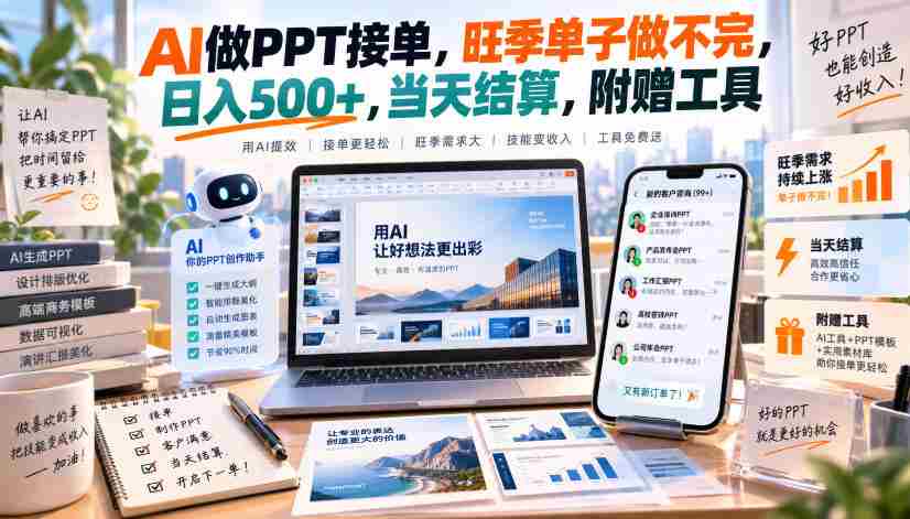 AI做PPT接单，旺季单子做不完，日入500+，当天结算，附赠工具【揭秘】-副业部