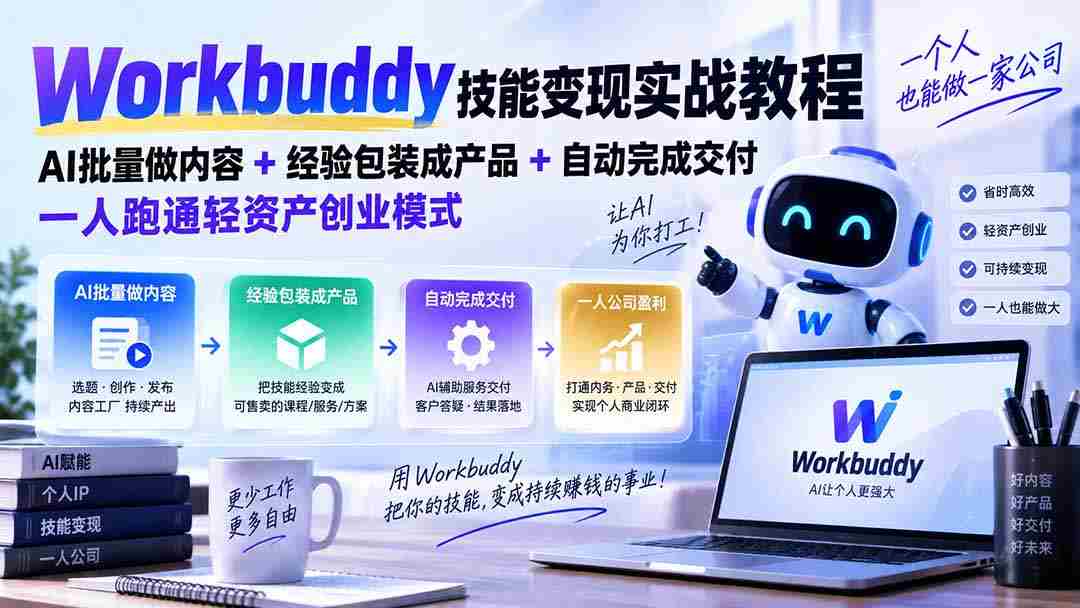 Workbuddy技能变现实战教程：AI批量做内容+经验包装成产品+自动完成交付，一人跑通轻资产创业模式-副业部