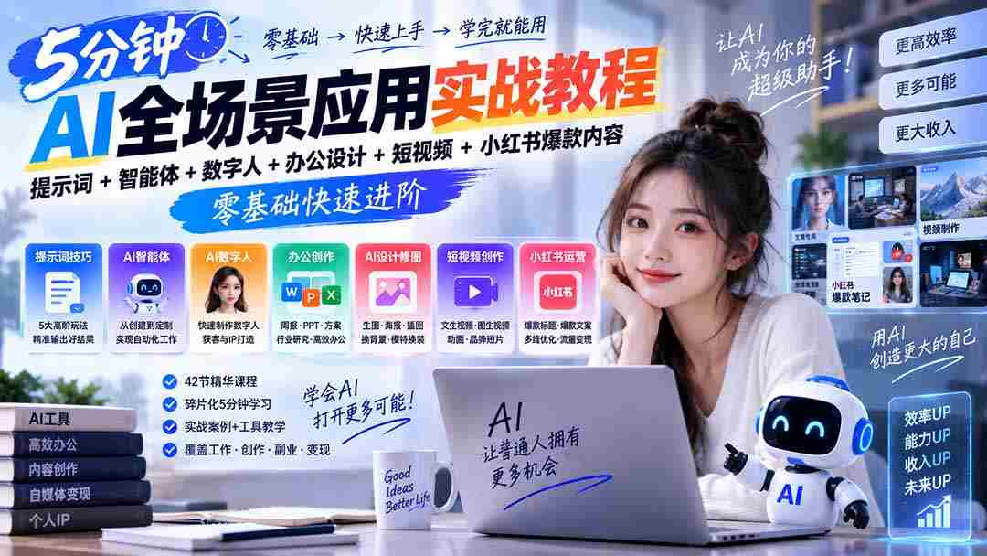 AI全场景应用实战教程｜提示词+智能体+数字人+办公设计+短视频+小红书爆款内容，零基础快速进阶-副业部