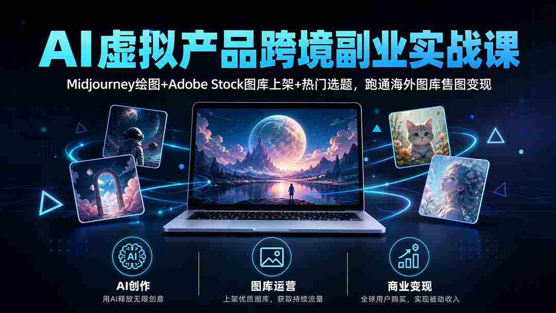 探索海外市场，AI绘图赋能，Adobe图库与热门选题结合，副业变现课程一网打尽