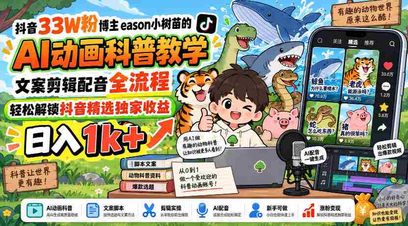 揭秘抖音热门博主eason小树苗：AI动画教学全攻略，文案剪辑配音一网打尽，轻松赚取日入过千！-副业部