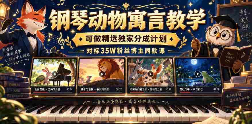 钢琴动物寓言教学，可做精选独家分成计划，对标35W粉丝博主同款课-副业部