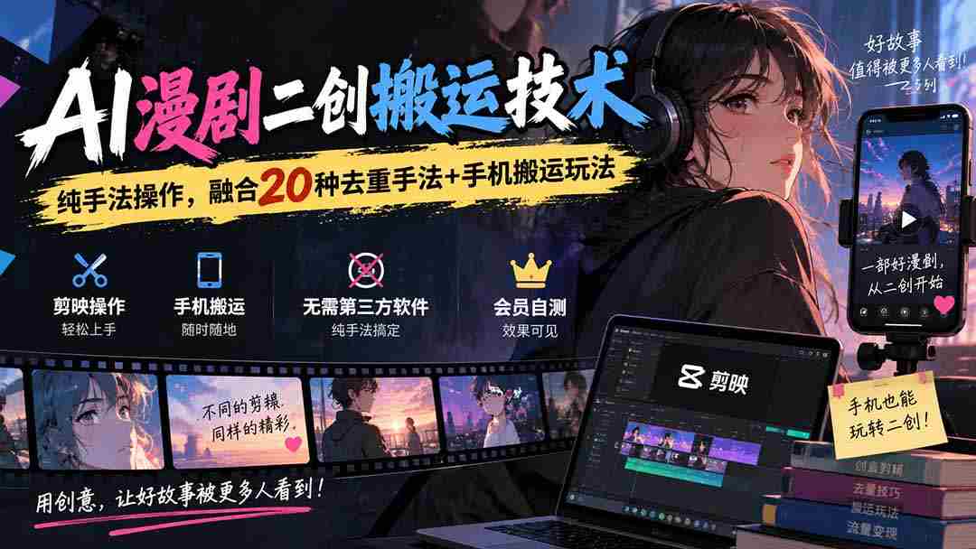 创新AI技术在漫剧二创中的应用：融合多样去重技巧与手机便捷搬运方法-副业部