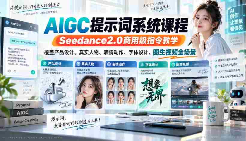 Seedance2.0商业版AIGC指令课程，全方位解析产品设计、真人表演、表情动作、字体创意及图生视频制作技巧-副业部